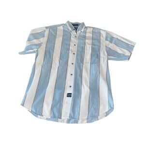 Vintage Coliseum Athletic Jeanswear Mens L Blue White Stripe Button Shirt 90s